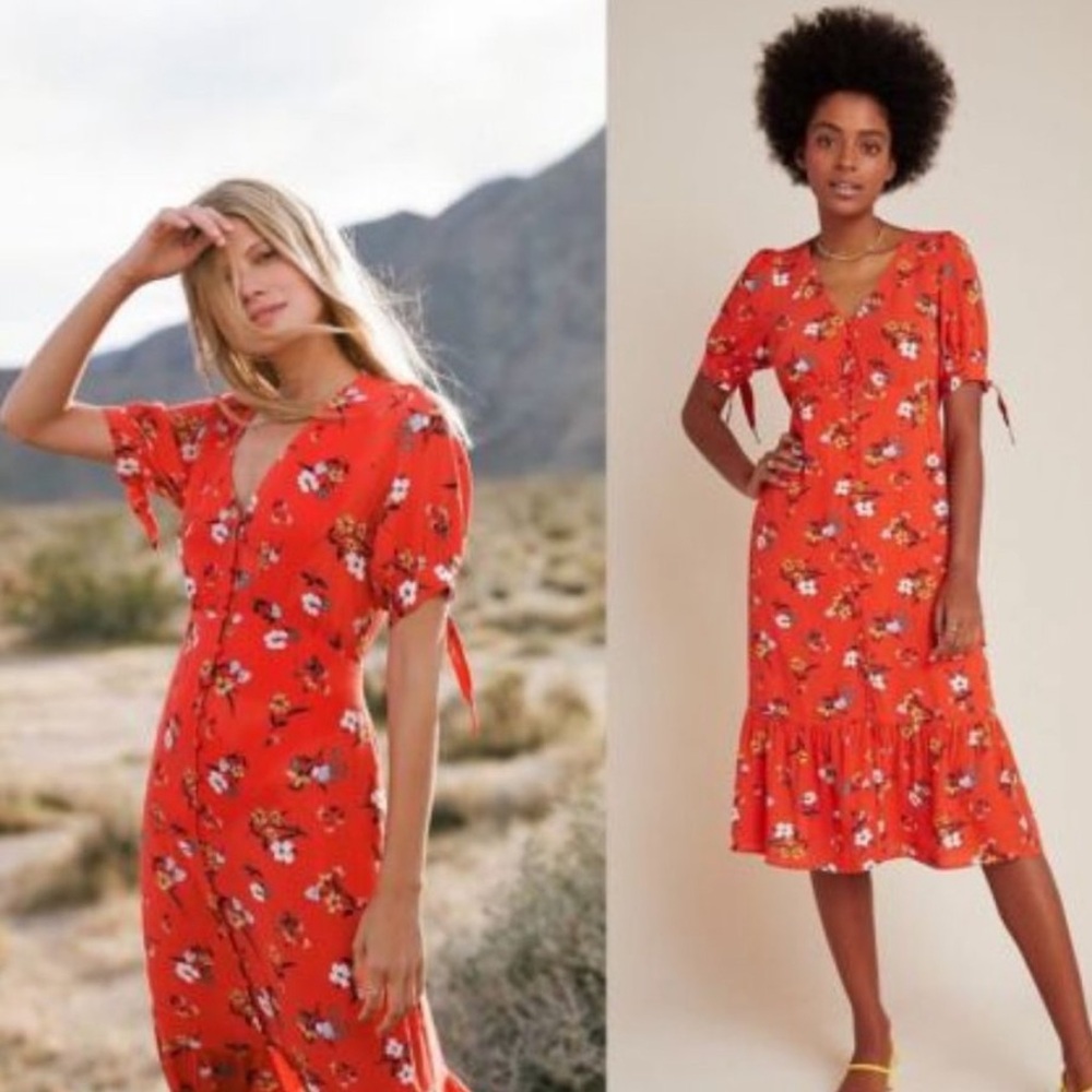 Maeve by Anthropologie orange flower dress
